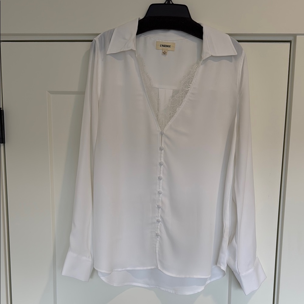 Elegant White Lace Trim Blouse
